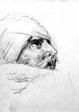 Preparatory study for a head of a wounded soldier