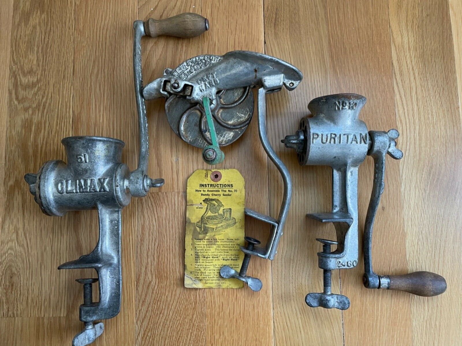 Lot of Vintage No. 70 Cherry Seeder, Puritan and Climax Meat Grinders