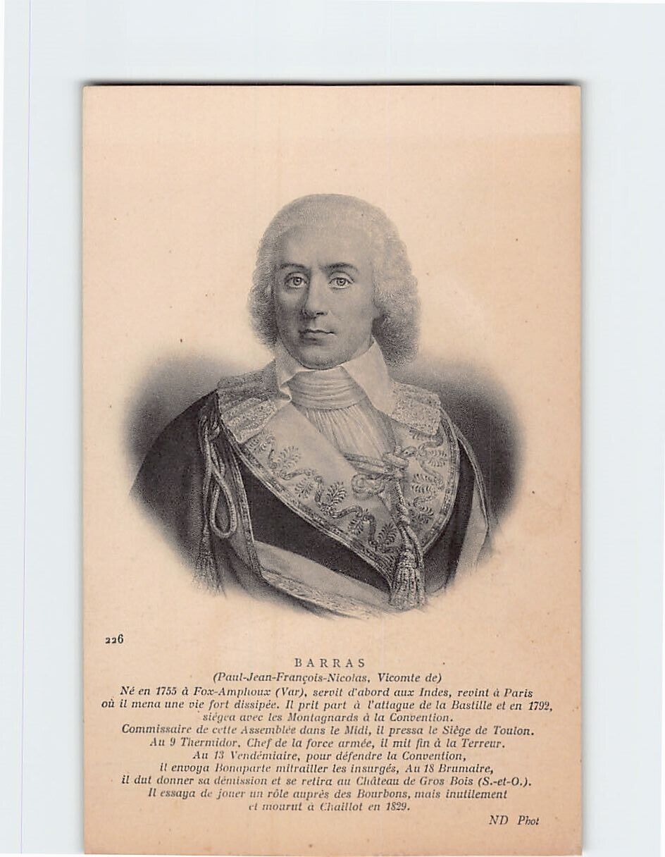 Postcard Paul Jean François Nicolas Vicomte de Barras