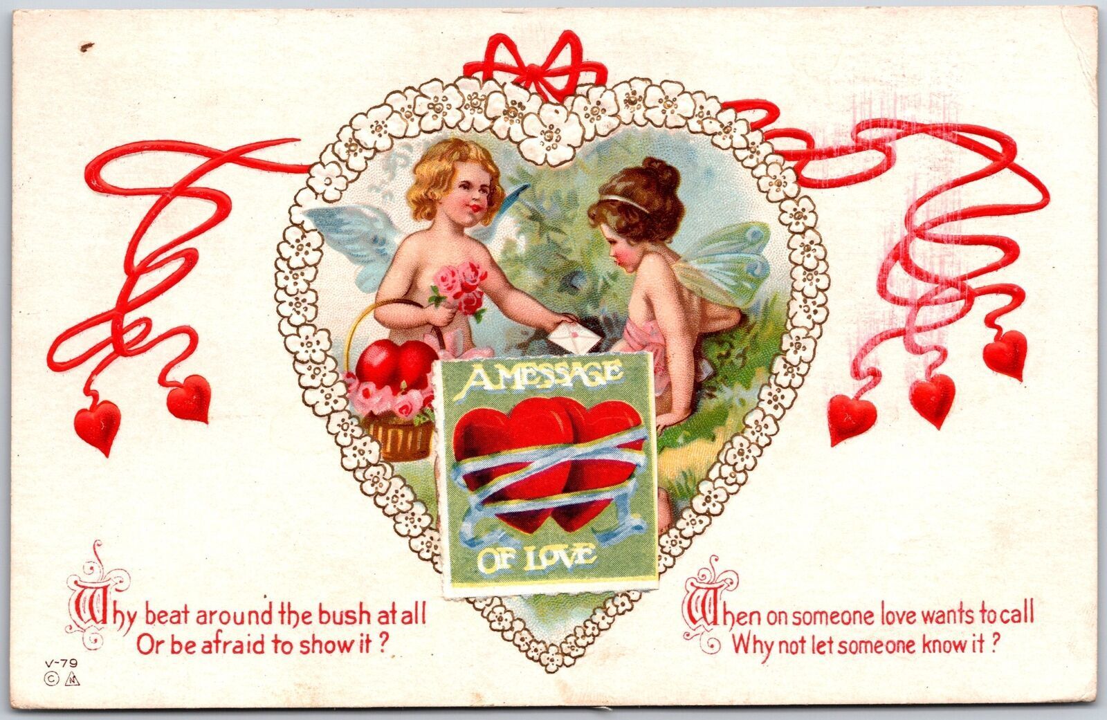 1915 A Message Of Love Cupid Valentines Card Posted Postcard