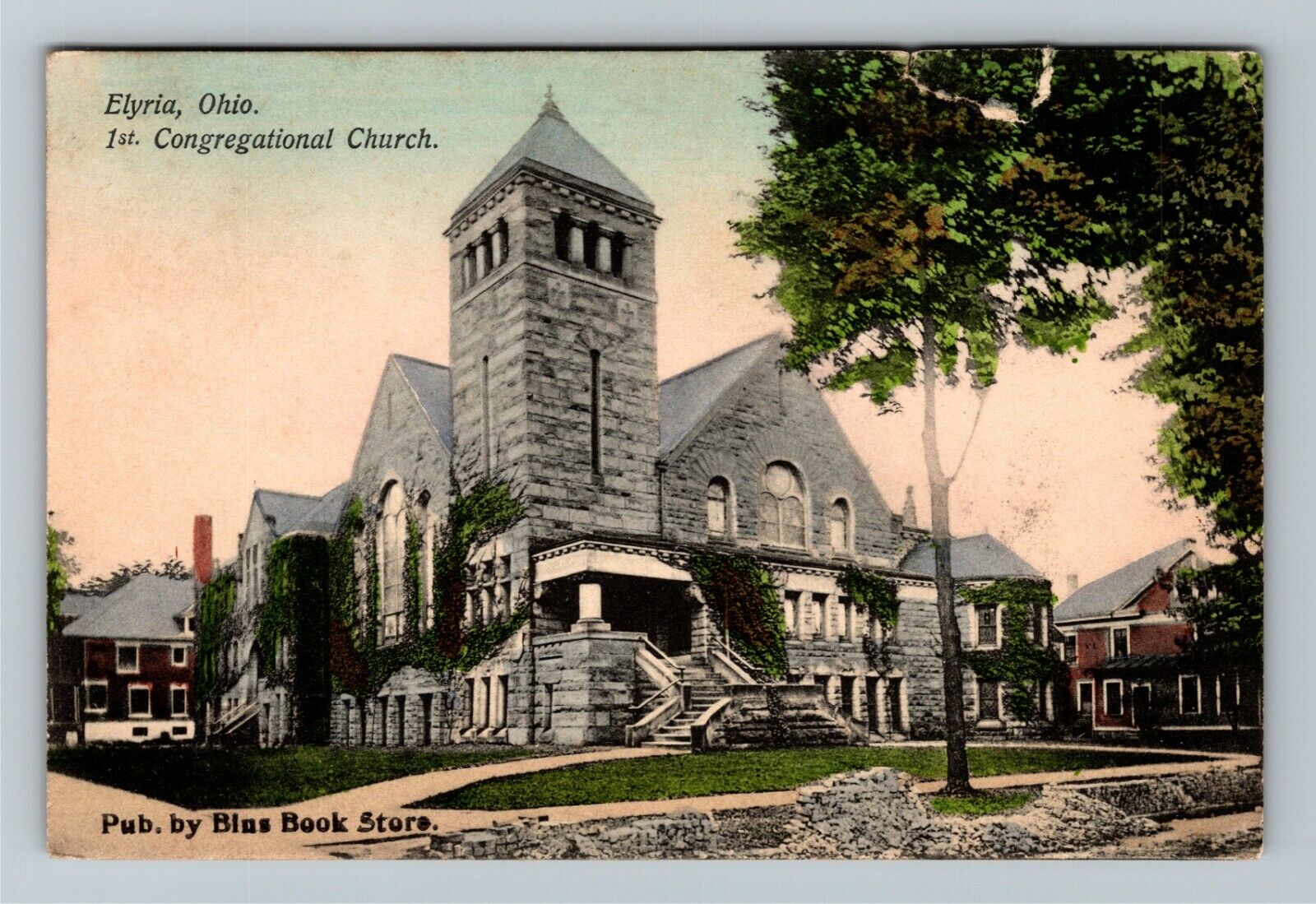 Elyria OH, First Congregational Church, Ohio c1909 Vintage Postcard