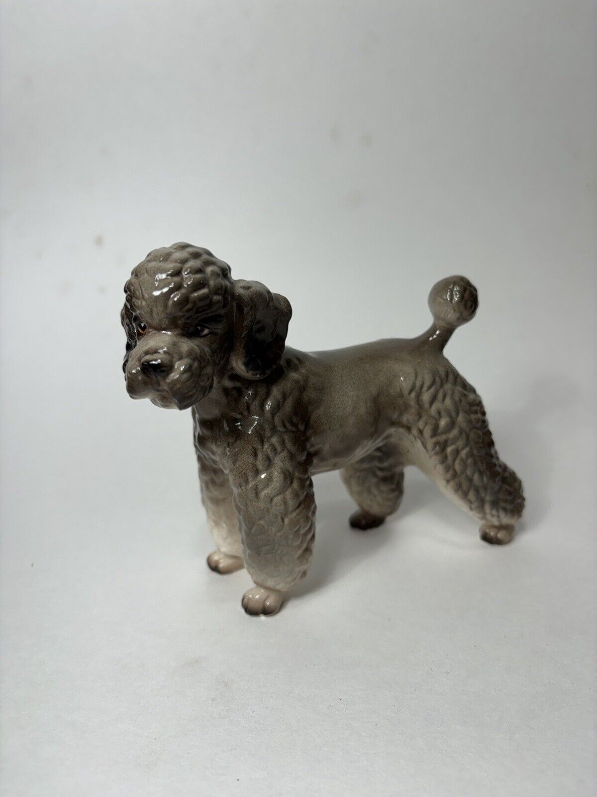 Vintage 1950’s Retro MCM Lefton Gray Poodle Figurine   5” X 5” Crazing 1819