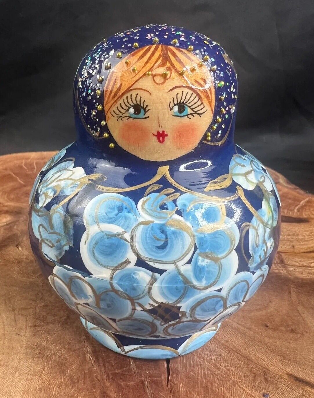 Vintage Russian Matryoshka Nesting Dolls 6 Pieces Light Blue Handmade