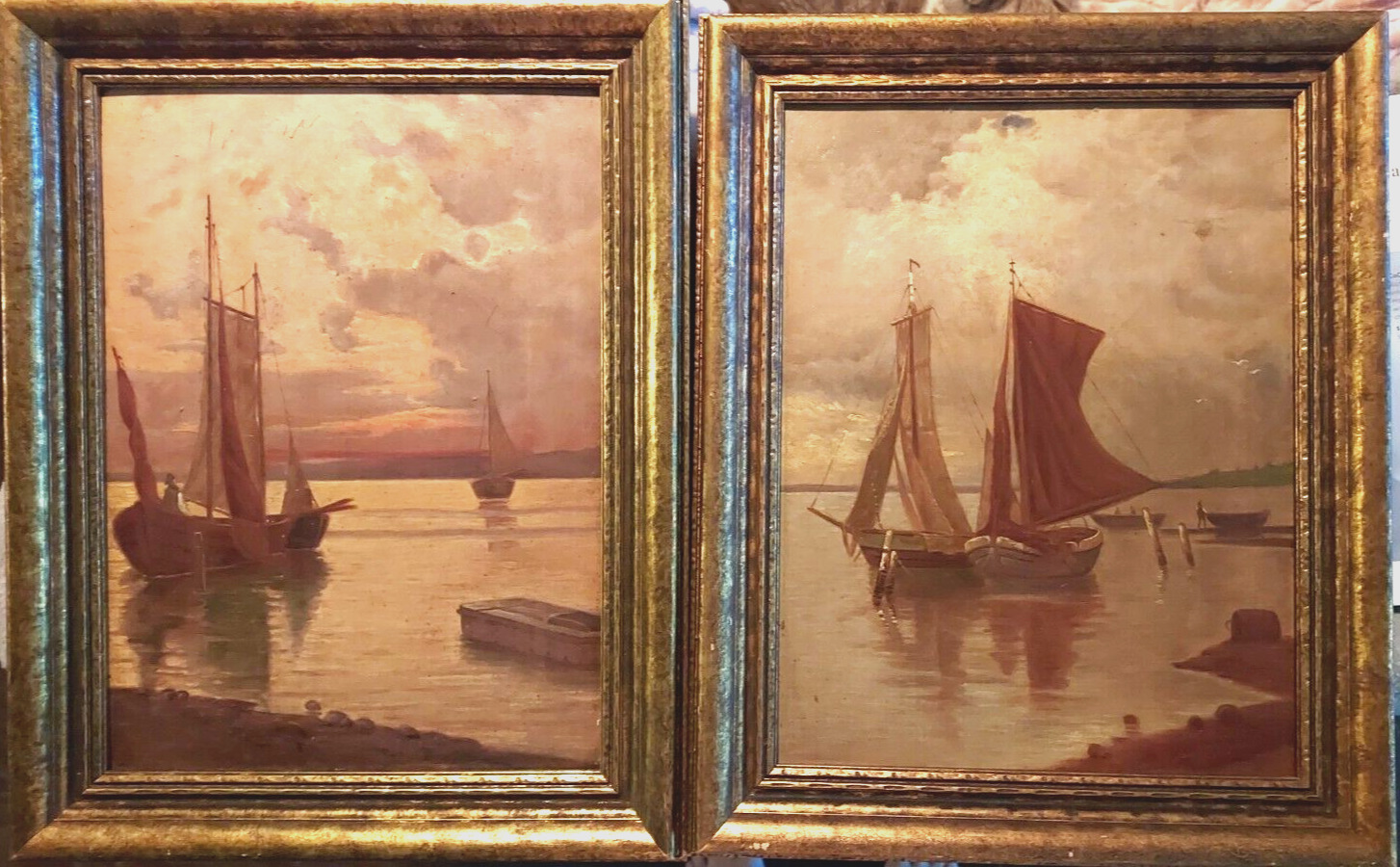 Pair of Antique Holland Oil Paintings Seascapes Dutch Old Master