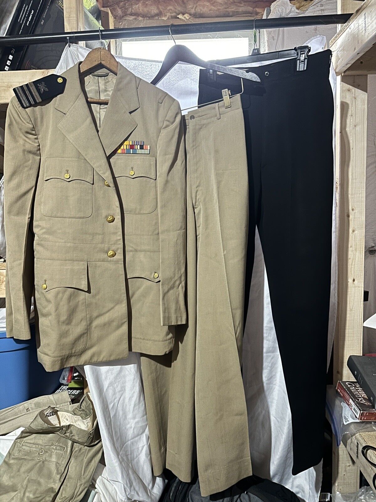 Vintage 1950s US Navy Officers LCDR Khaki Dress Jacket & 2 Pants NAMED