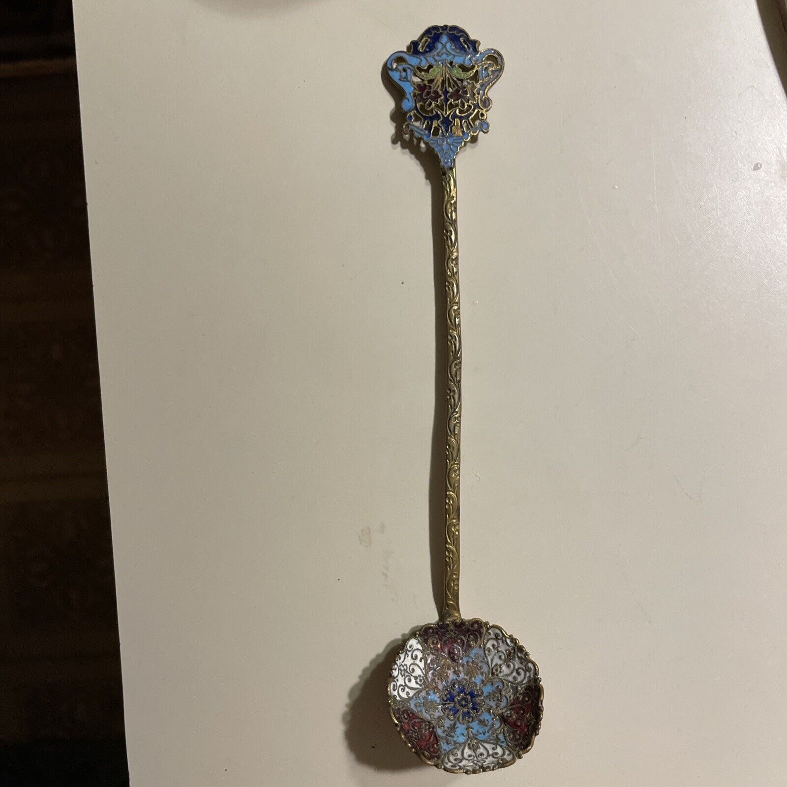 SALE, Stunning & Rare enamel handle bronze Spoon