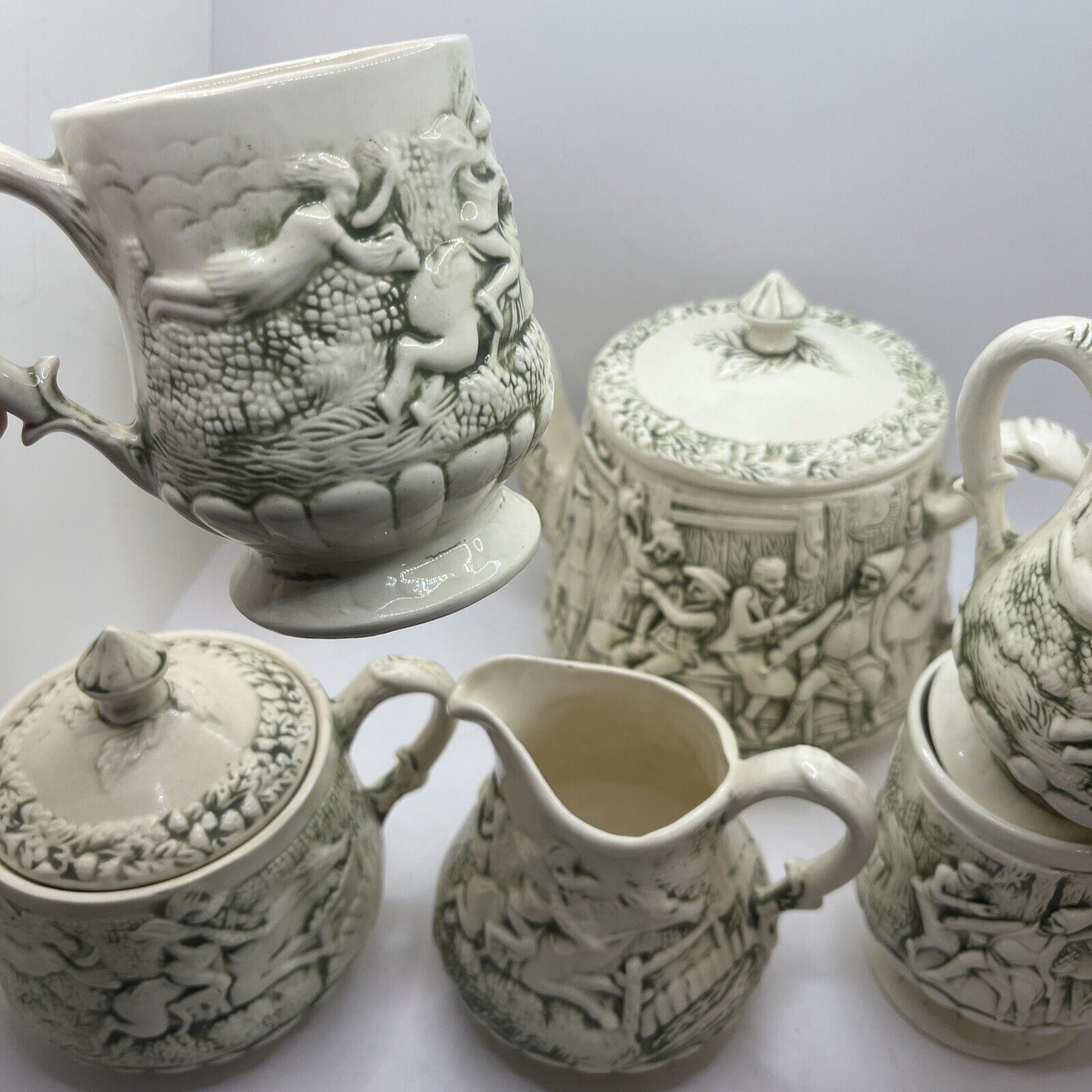 Vtg Tam OShanter Painted Teapot Cup SET “Witches Pursuit” Gothic Colonial Tavern