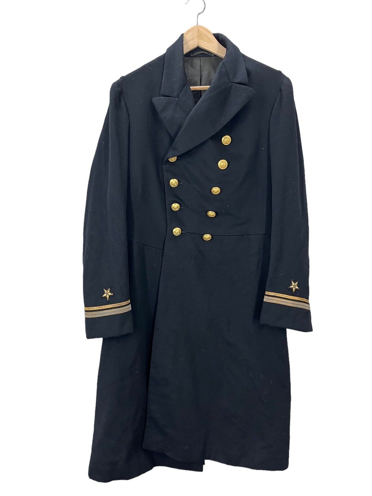 Vtg 40s WW2 USN Navy Named Commander Black Wool Frock Coat Peacoat USS Spangler