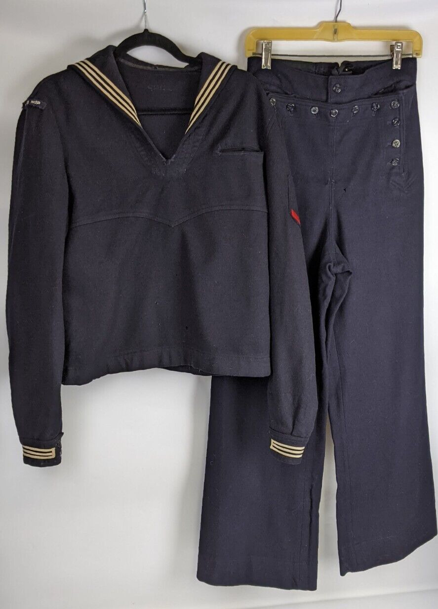 Vtg Named 1940\'s WW2 US Navy Wool Undress Uniform Pullover Jumper With Trousers