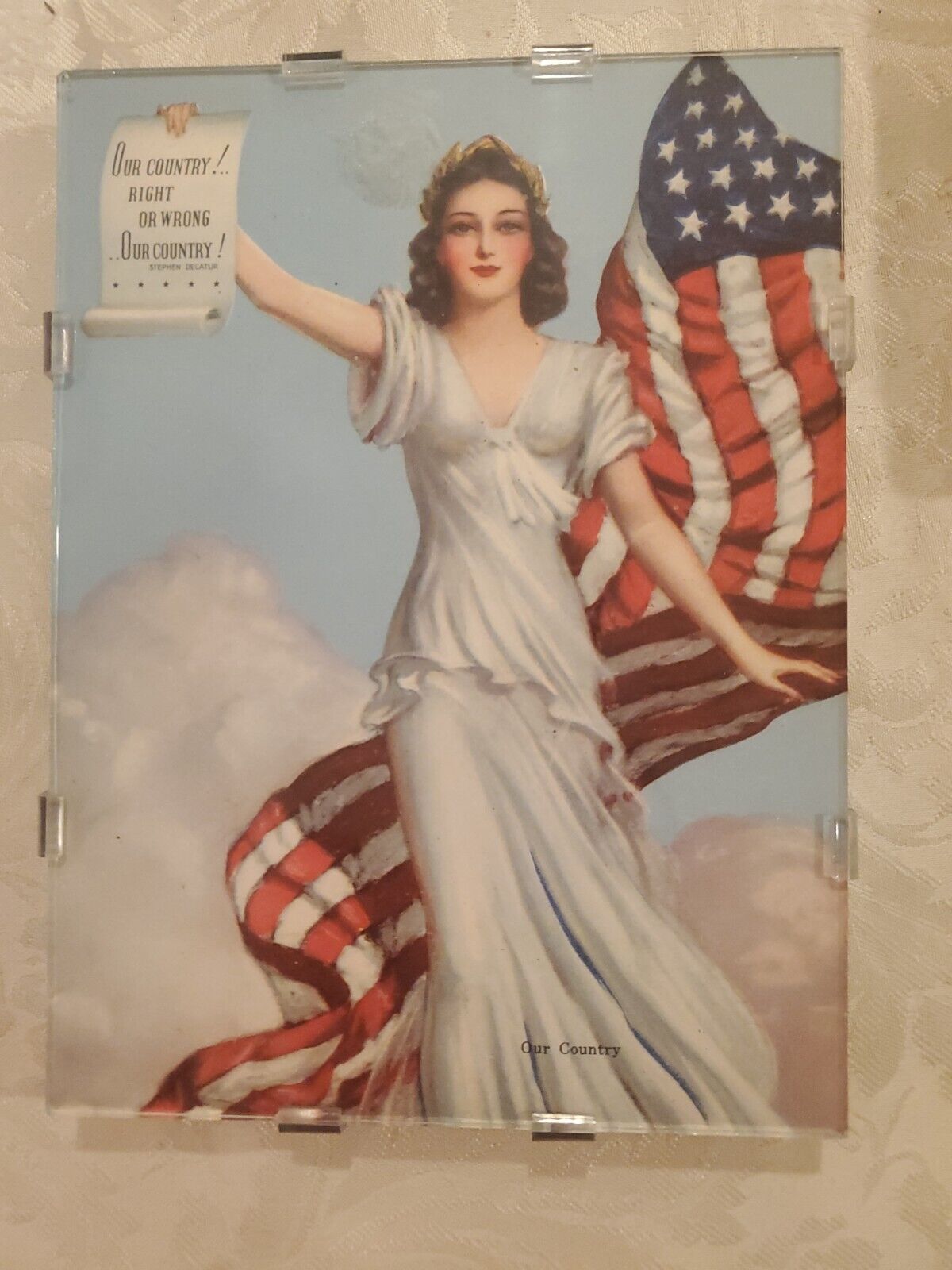 1940 Stephen Decatur Our Country Right Or Wrong WWI LADY LIBERTY FLAG Print