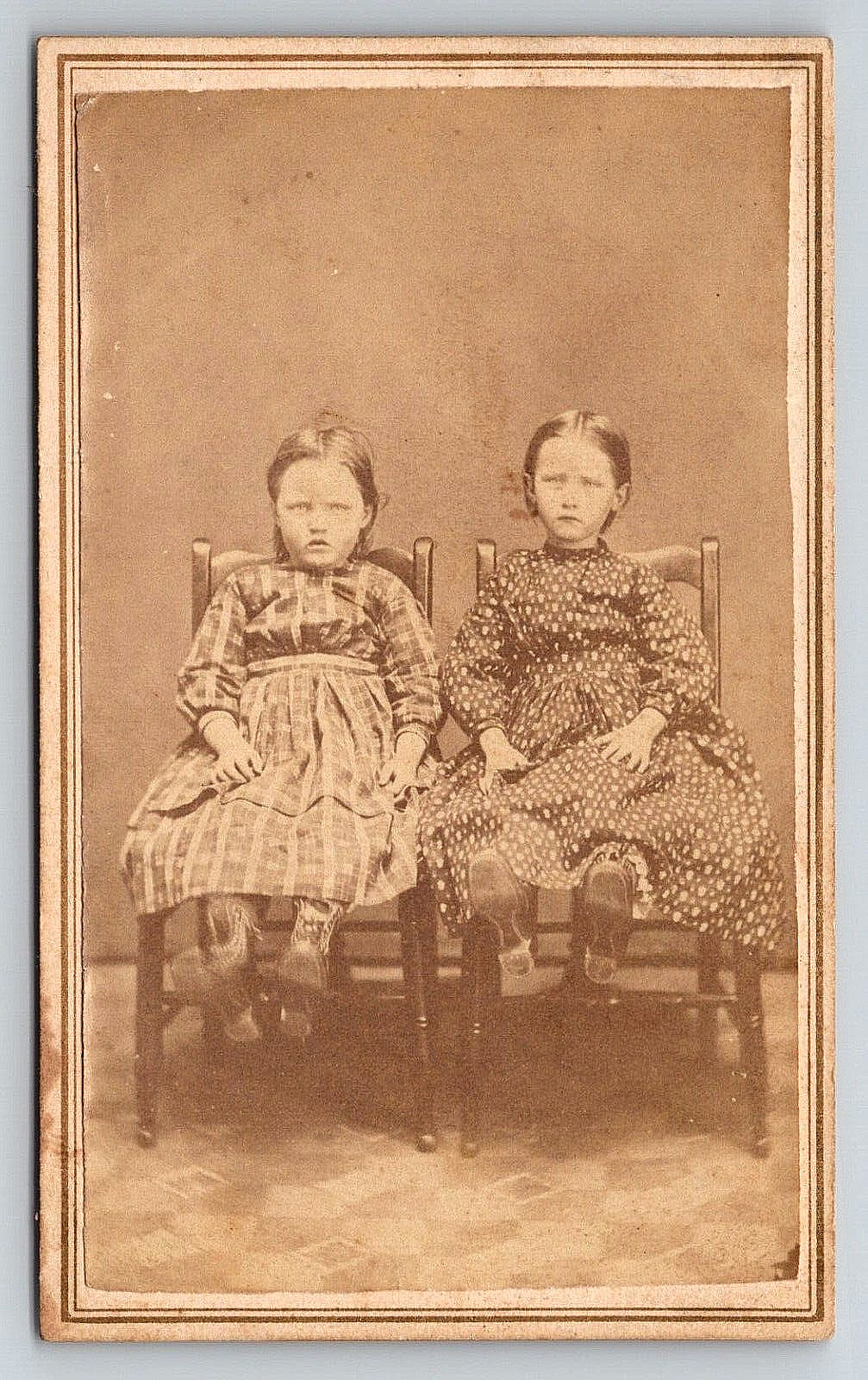 Original Old Vintage Antique CDV Photo Picture Young Ladies Girls Dresses Chairs