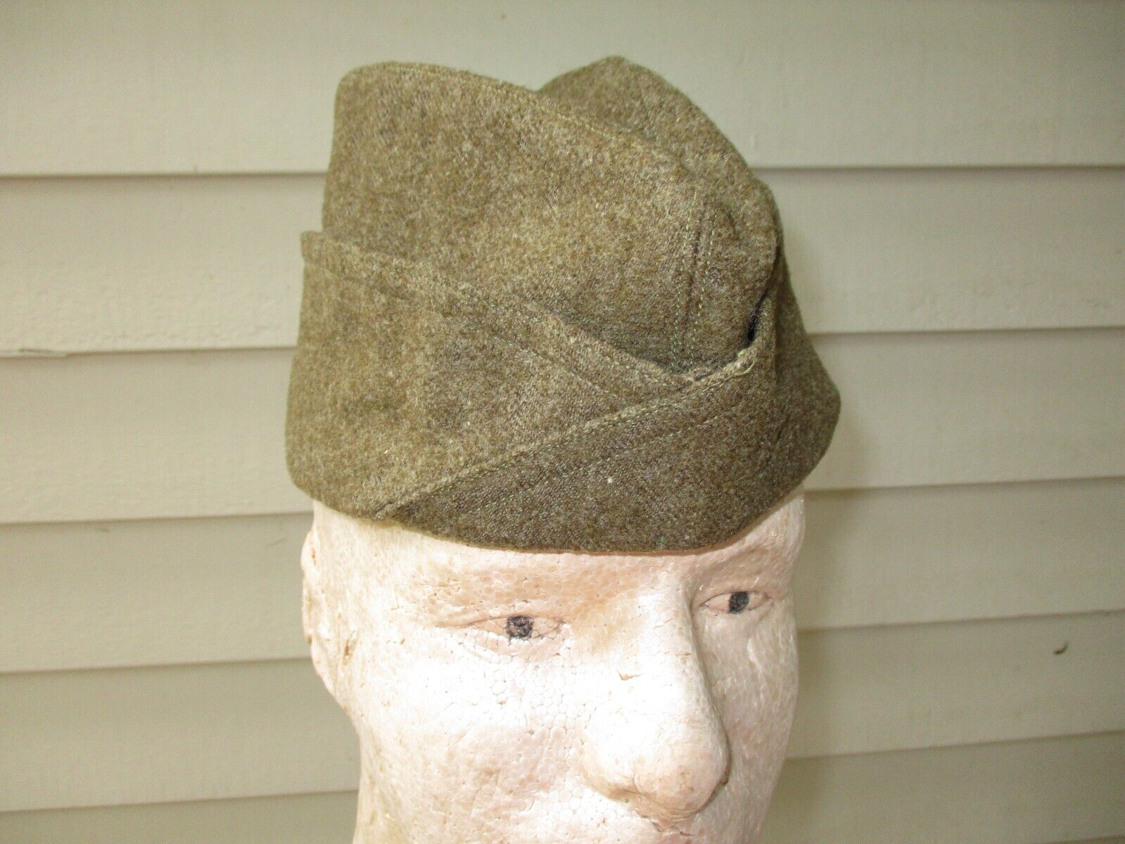 WWII US Army Enlisted Overseas Hat OD Wool Size 7 Quartermaster Labels Named WWI