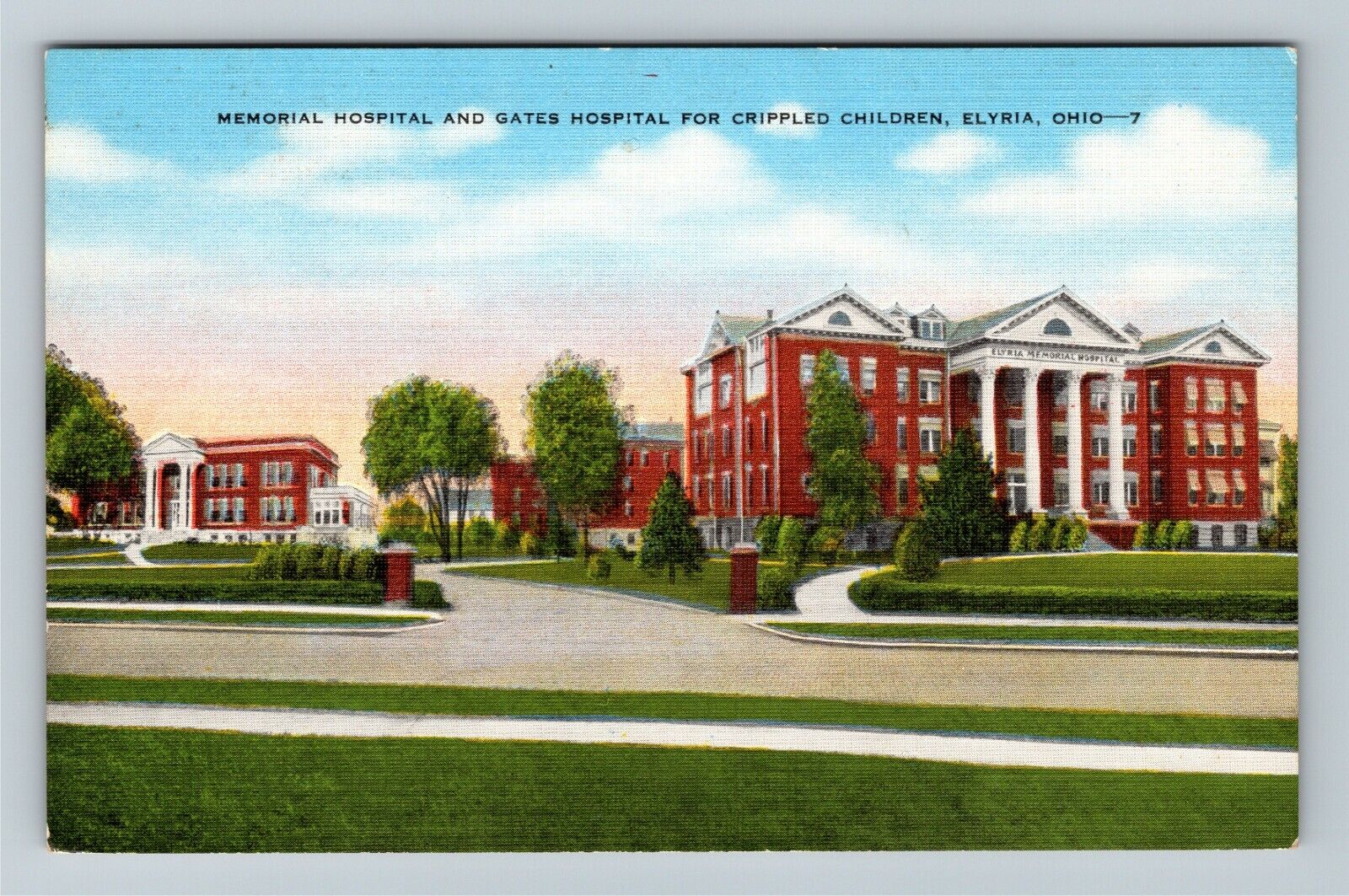 Elyria OH Memorial Hospital Gates Hospital For Crippled Ohio Vintage Postcard