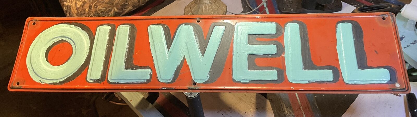 Antique Stamped Steel Painted Oilwell Oil Gas Sign Non Porcelain 