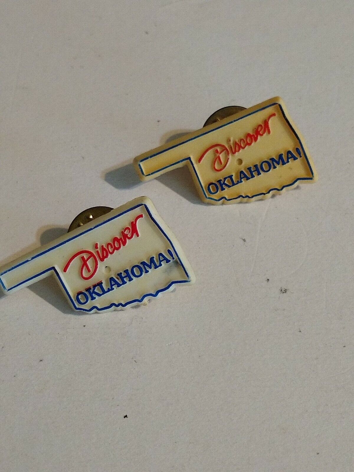 Vintage Lapel Pin Discover Oklahoma State Outline Pinback Hat Pin Lot of 2