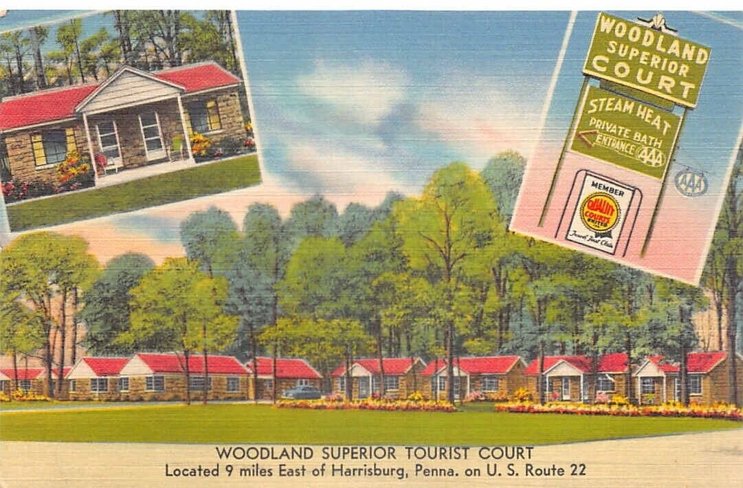 Woodland Superior Tourist Court Motel US 22 Harrisburg PA Vintage Postcard CP325