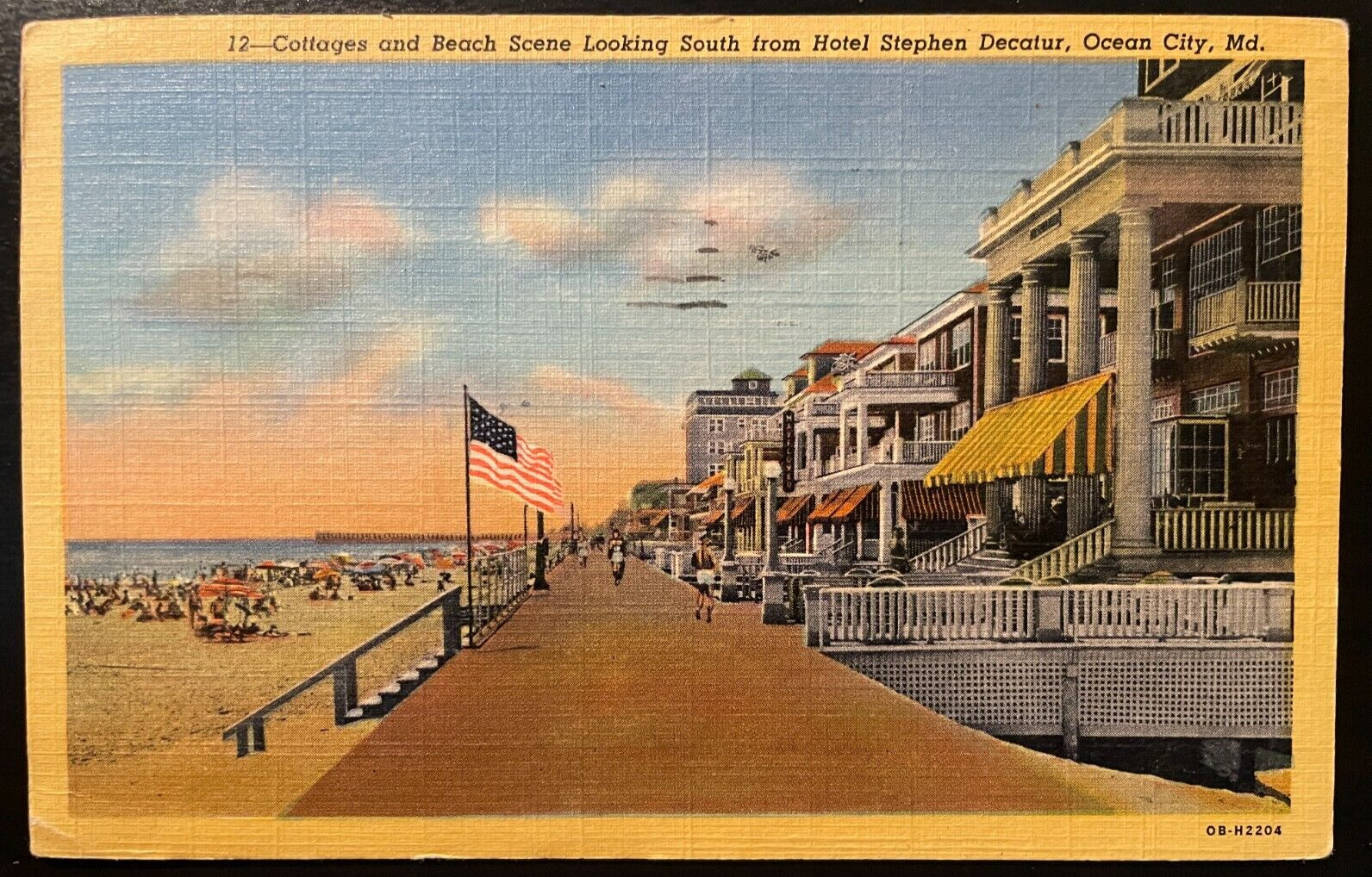 Vintage Postcard 1953 Beach, Hotel Stephen Decatur, Ocean City, Maryland (MD)