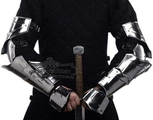 Medieval Pair of Arm Bracers Metal Sleeves Silver Polish Knight Arm Guard Set
