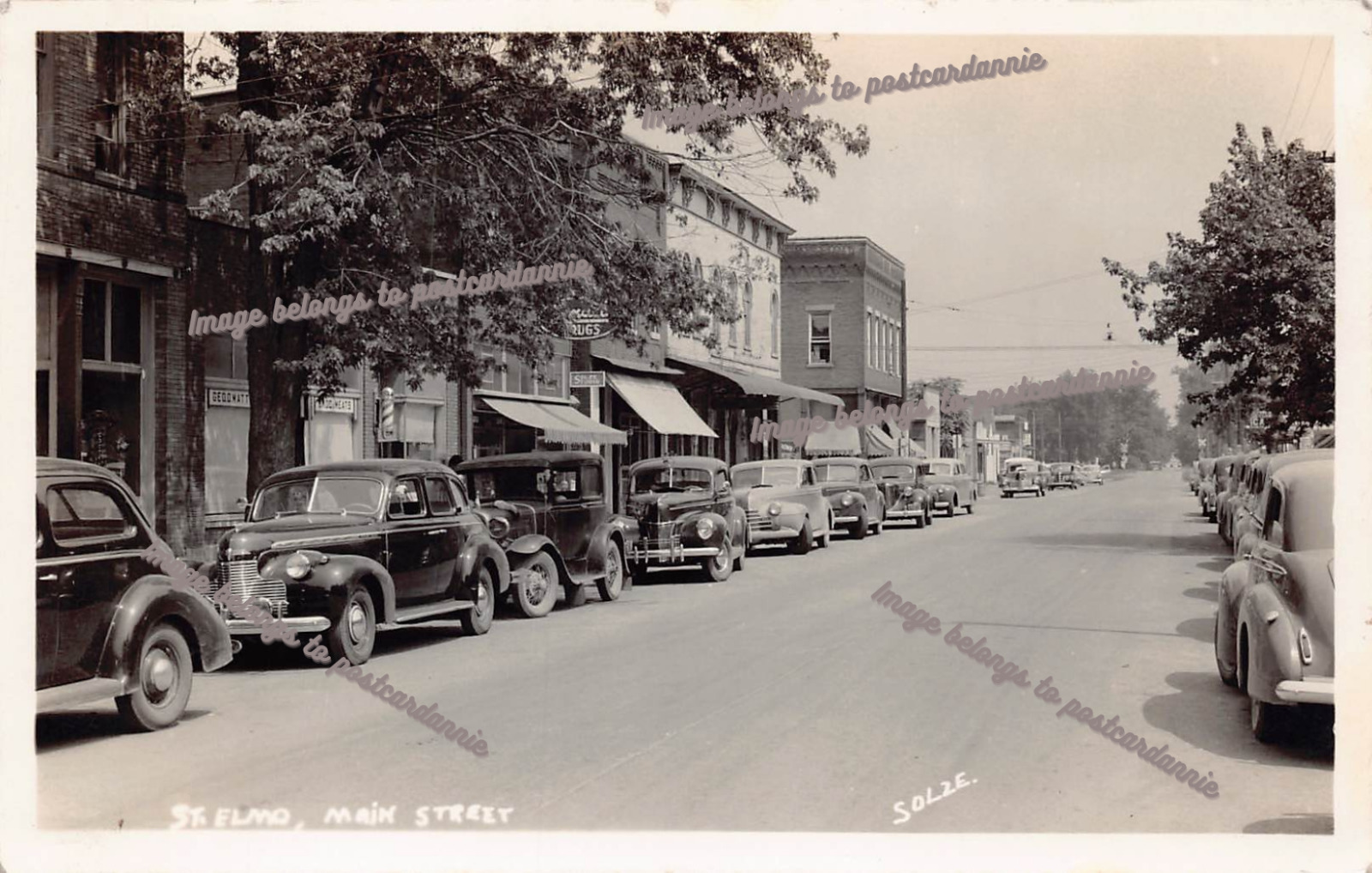 RPPC St Elmo IL Main Street Rexall Pharmacy Store 1940s Photo Vtg Postcard B17