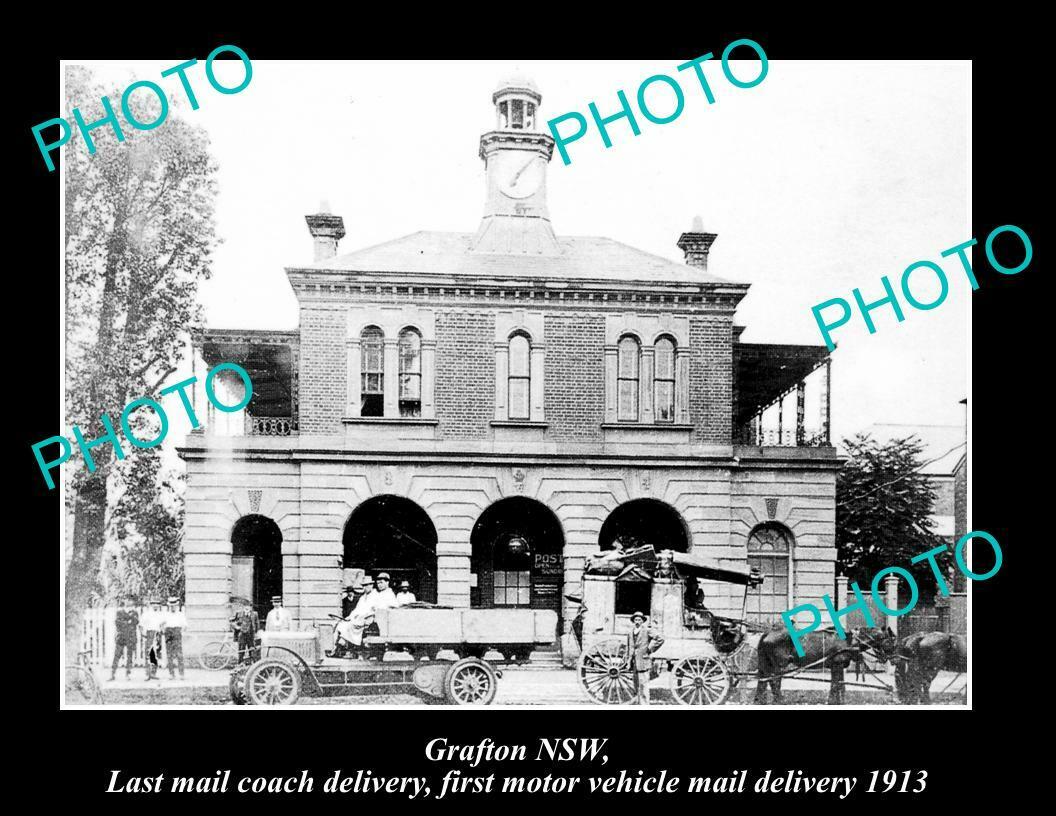 OLD LARGE HISTORIC PHOTO OF GRAFTON NSW LAST COACH MAIL RUN at POST OFFICE 1913