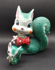 Vtg 1950's Green Ceramic Arnart Squirrel With One Babies. Made In Japan MCM picture