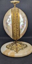 Antique French Scent Caddy, Mother of Pearl Egg, Mechanical w 2 Perfume Bottles picture