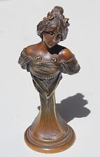 Spectacular Antique Art Nouveau Figural Bronze Lady Bust Bronze Wax Seal Stamp picture