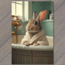 POSTCARD Bunny Rabbit Robe In Bath Bathrobe Bathroom Cute Shower Clean Robe picture