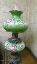 Vtg Tam O'Shanter GWTW Crimped Top Parlor Lamp Green Floral Table Lamp picture