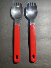 Vintage Northland Stainless Steel Fork/Spoon Japan Lot Of 2 Red Handle 7 Inches picture