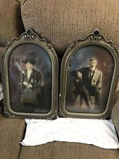 vintage wood picture frame Pair  12 X19 Dome Glass  Man And Lady Brown And Gold picture