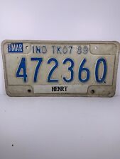 Vintage Original Indiana 1989 Year Truck License Plate 47236Q Blue Henry County picture