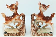 Pair of Rare vintage 1950s or 1960s Deer fawn Ceramic Bookends decorative kitsch picture