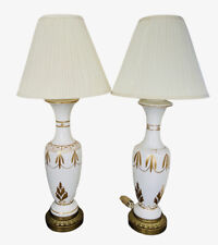 Monumental Antique French Opaline Glass Painted Lamps Pair picture