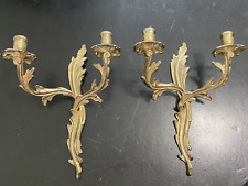 VINTAGE PAIR WALL CANDLE SCONCES LOUIS XV STYLE ACANTHUS LEAF 2 ARM ROCOCO picture