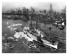 USS ARIZONA NAVY WW2 BATTLESHIP PASSING THROUGH NEW YORK CITY 8X10 PHOTO picture