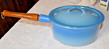RARE blue color Descoware Enamel Cast Iron Sauce Pan  w/ Lid Belgium 1.5 Qt picture