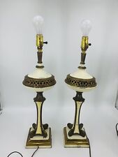 Vintage Mid Century Pair of White and Brass  Lamps picture