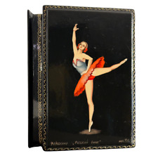 Russian Lacquer Jewelry Box Hand Painted Fedoskino Ballerina picture