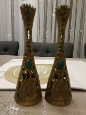 Vintage Pair Of 2 Wainberg Brass Abstract Candle Sticks Holders Made In Israel picture