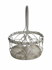 Vintage metal  Fleur-de-Lis Shabby chic basket with handle, White Rustic 10”x8” picture