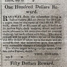 1823 EASTON MARYLAND newspaper MULTIPLE RUNAWAY SLAVE ADS Caroline TALBOT COUNTY picture