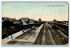 c1910 C.P.R. Depot Brandon Manitoba Canada Antique Train Railway Postcard picture