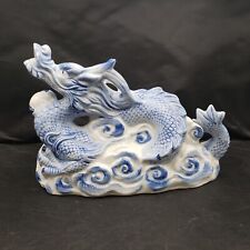 Blue & White Dragon Porcelain Statue Figure Japanese Asian Figurine Vintage picture