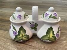 Hand painted Shabby Chic Double Condiment Pot Jar Jelly Jam Sugar Dish w/ Handle picture