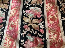 Antique French Heavy Cotton Floral Stripe Fabric Upholstery 19th Century picture