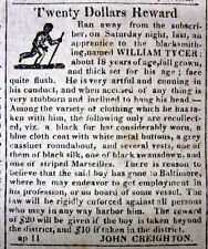 Rare 1823 Alexandria VIRGINIA newspaper with illustrated RUNAWAY SLAVE REWARD ad picture