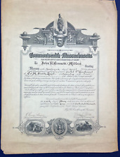 Original 1899 Massachusetts Militia Officer Commission Oliver Ames Antique Print picture