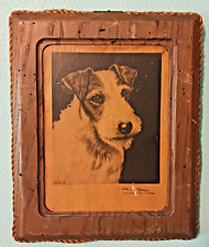 Vintage Picture of Wire Hair Terrier on Wood Frame-  11 1/2 x 9