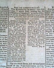 President Thomas Jefferson & James Callender Controversy 1802 American Newspaper picture